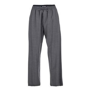 Msgm Men Grey Pants With Elastic Drawstring Waist In Wool Stretch Man